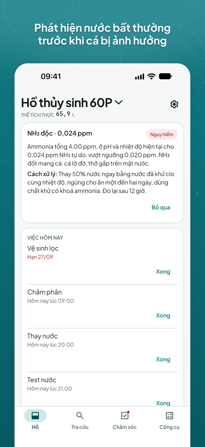 Phát hiện nước bất thường trước khi cá bị ảnh hưởng