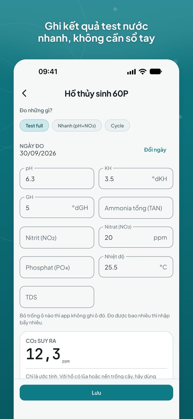 Ghi kết quả test nước nhanh, không cần sổ tay